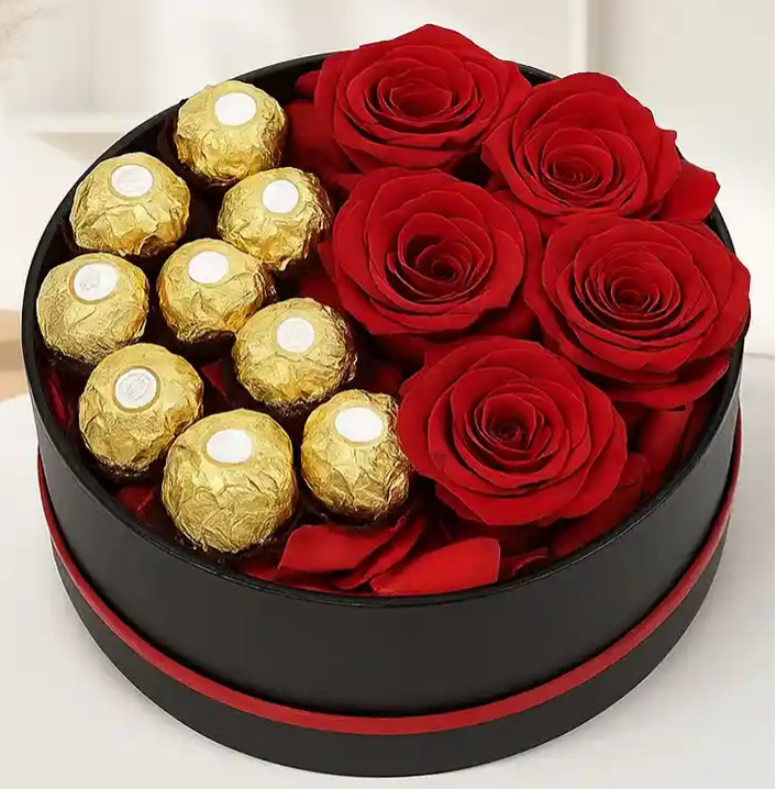  Amusing Ferrero Rocher n Red Roses Hat Box