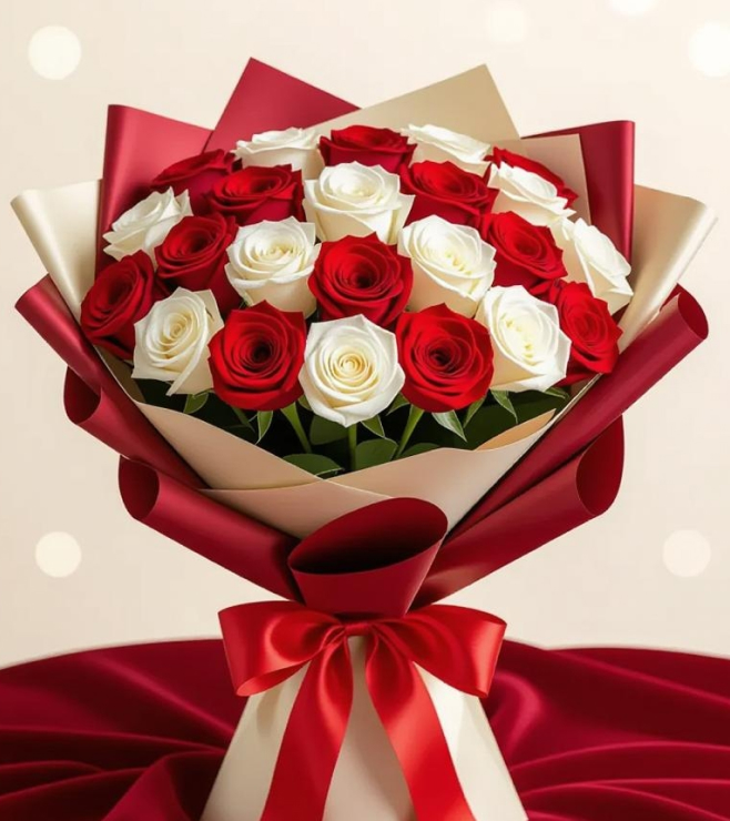Red & White Roses Bouquet